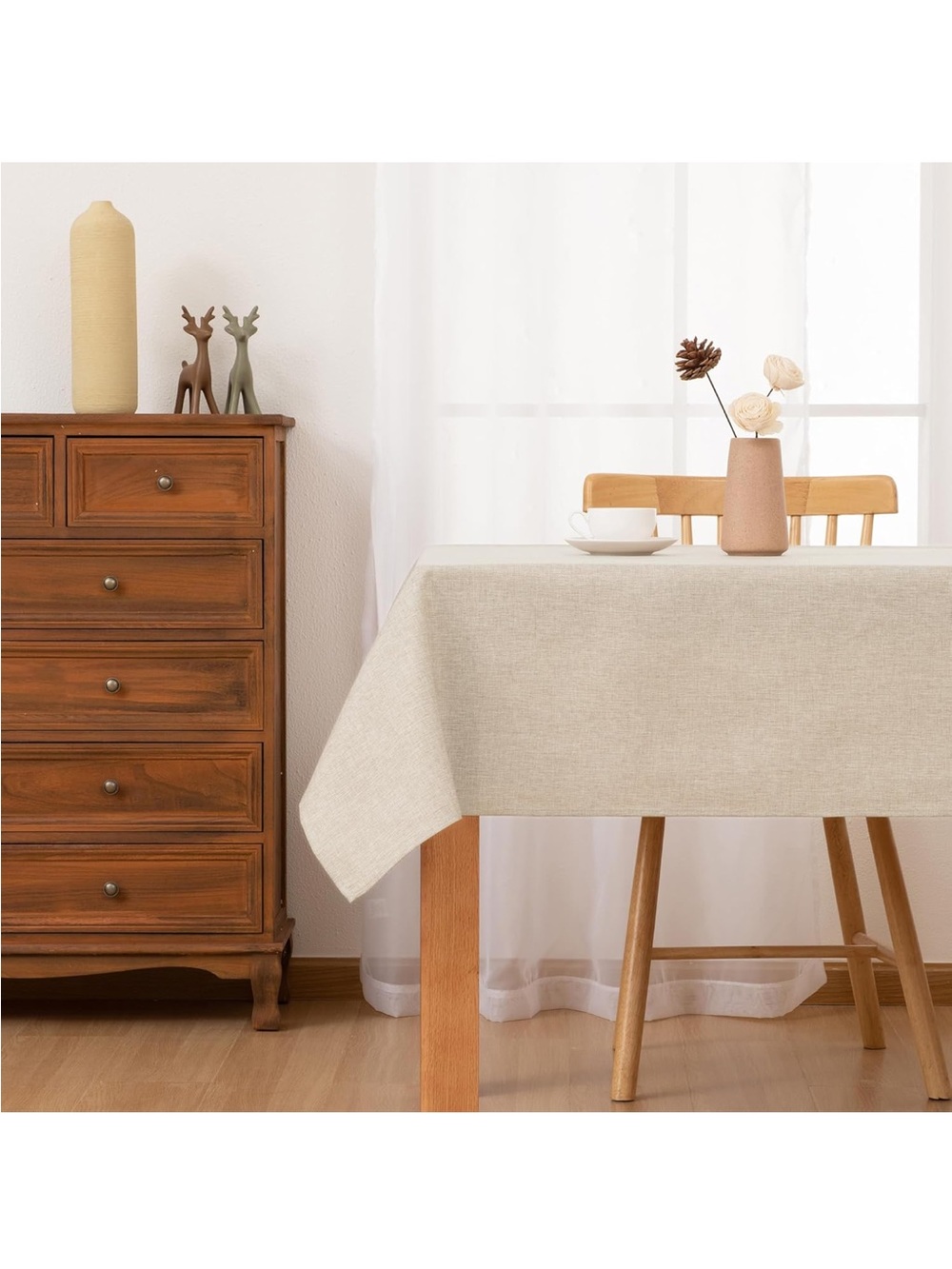 NEW Faux Linen Tablecloth. Wrinkle/Stain Resistant. Washable. Beige, 90”x156”